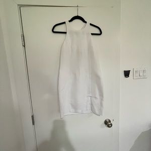 Skylar & Madison racerback white linen mini dress with side slit